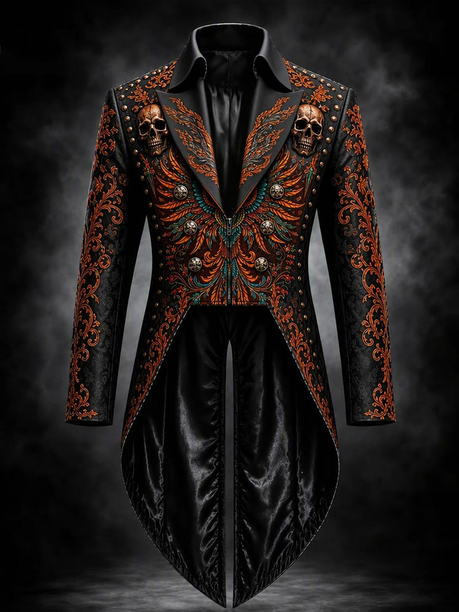 Men's Gothic Punk Art Print Swallow-Tailed Coat