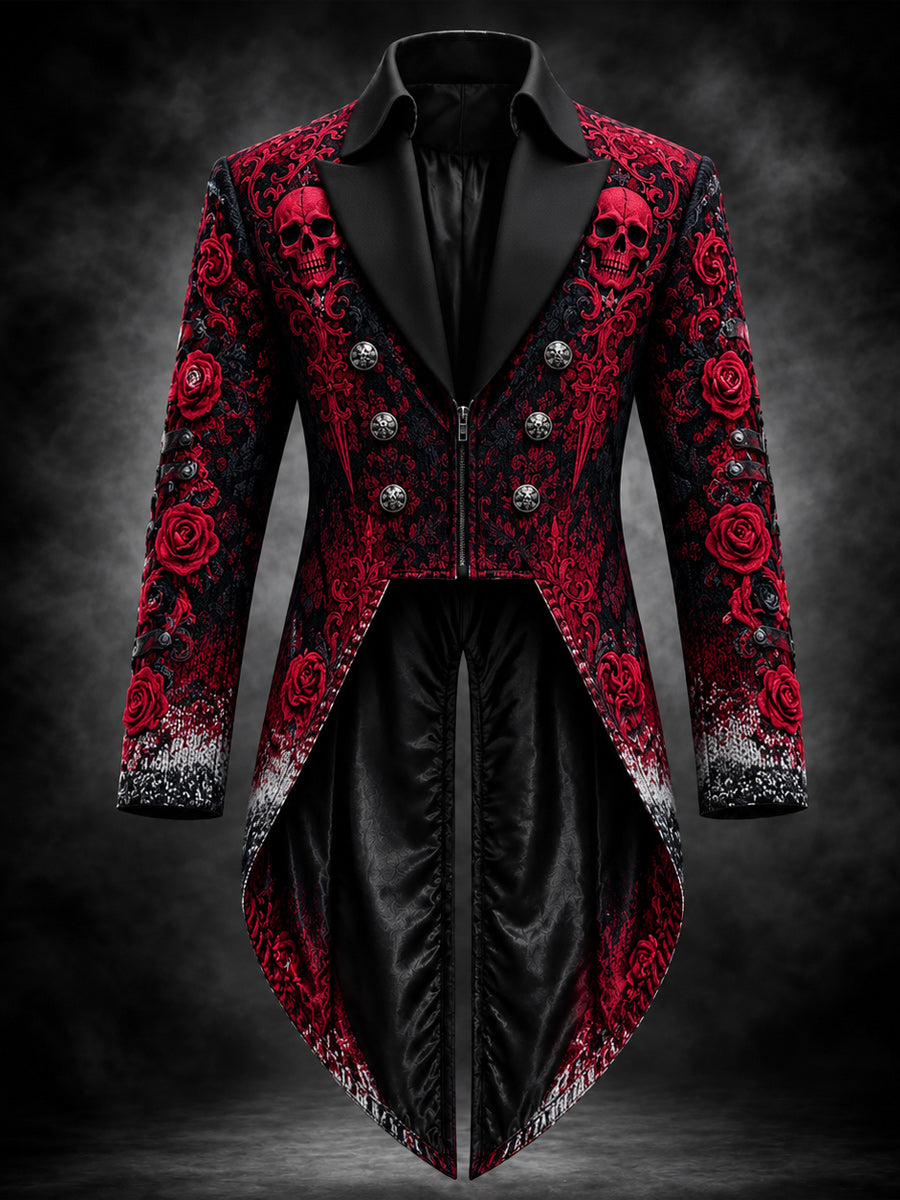 Men's Gothic Punk Art Print Swallow-Tailed Coat