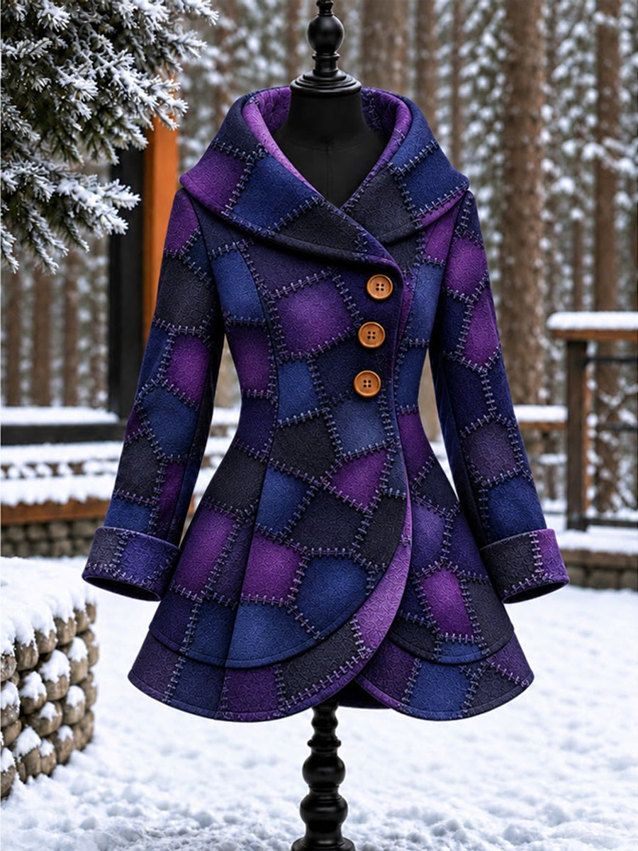 Women's Vintage Colorblock Asymmetrical Flared Coat