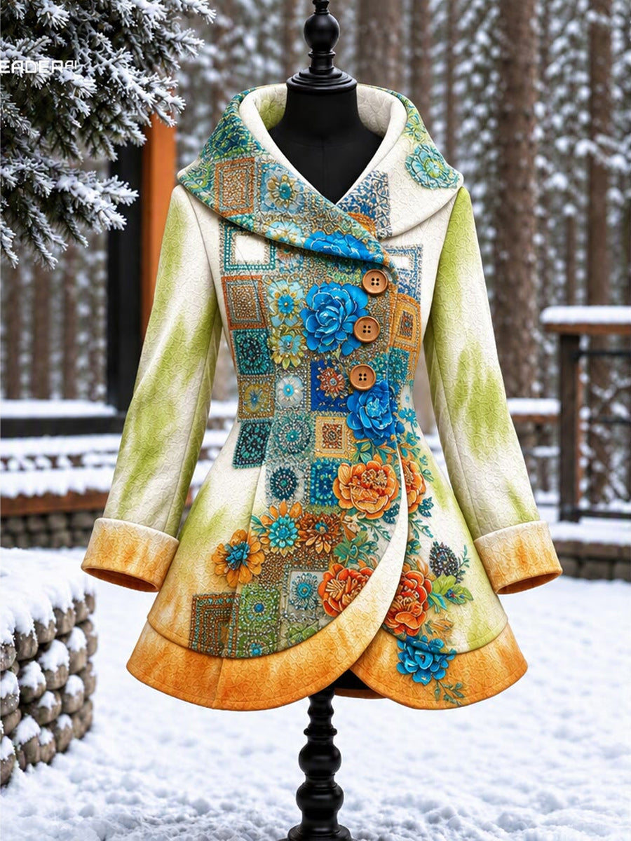 Women's Vintage Colorblock Asymmetrical Flared Coat