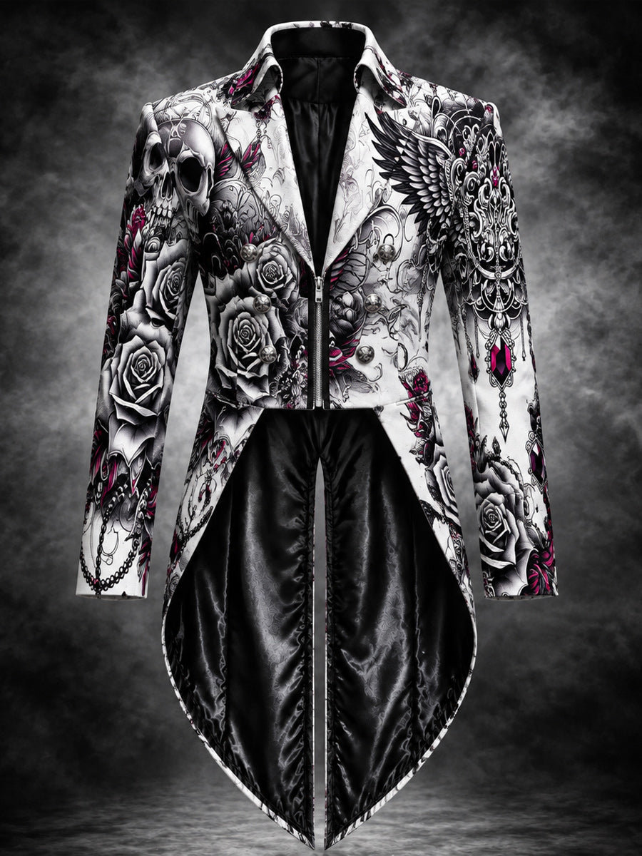 Men's Gothic Punk Art Print Swallow-Tailed Coat