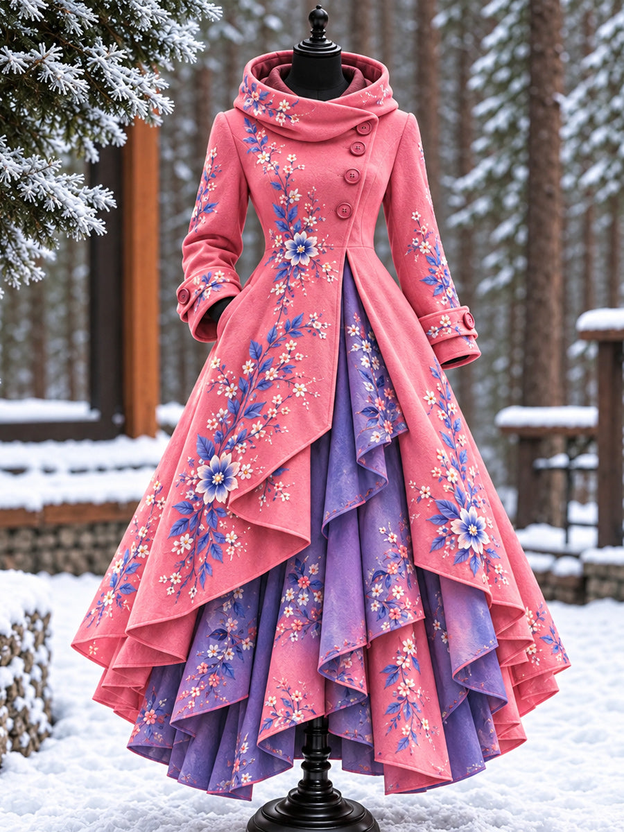 Women’s Vintage High-Collar Asymmetrical Long Maxi Coat