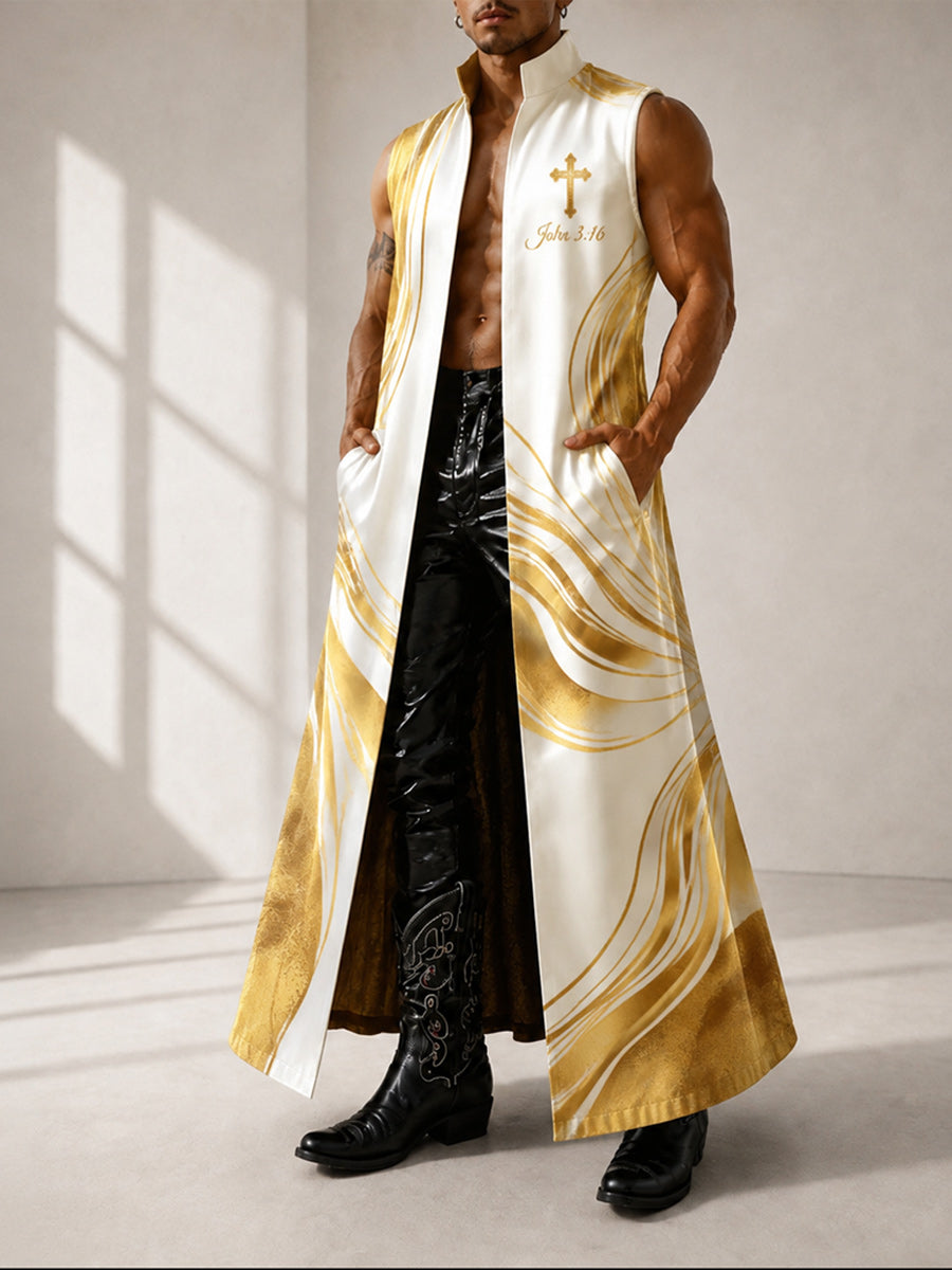 Western Style Faith Art Casual Sleeveless Stand Collar Shirt Outerwear