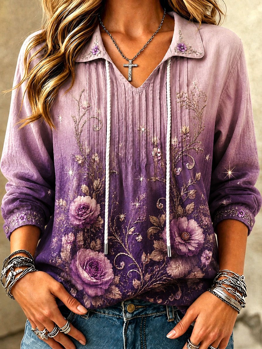 Women's Casual Alzheimer's Floral Cotton Linen Top