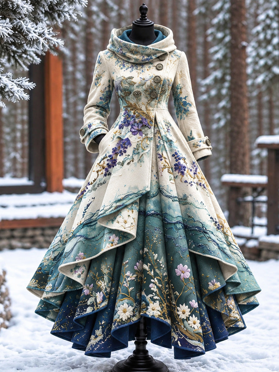Women’s Vintage High-Collar Asymmetrical Long Maxi Coat