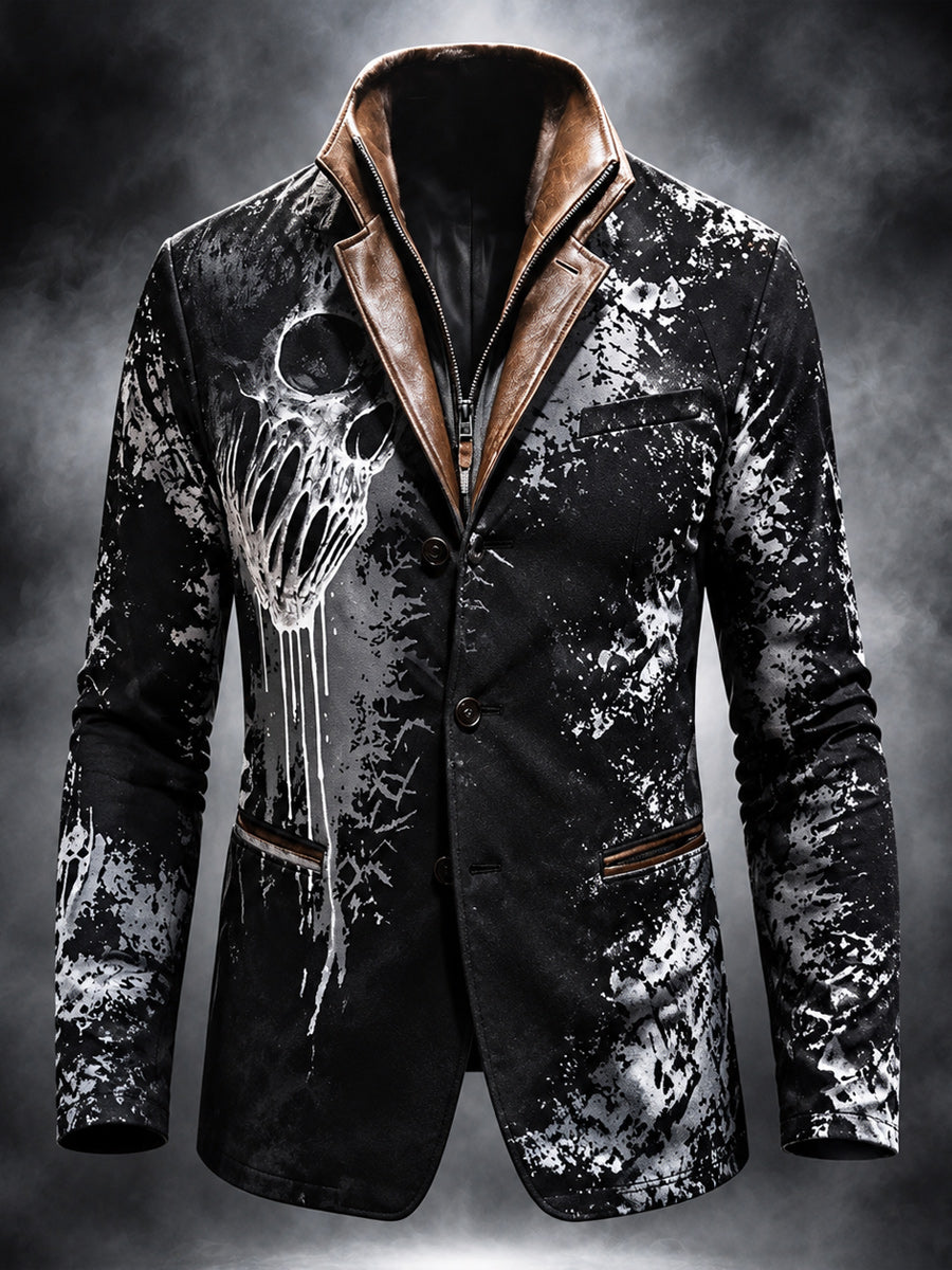 Men's Retro Style Art Print Casual Peaked Collar Pocket Blazers