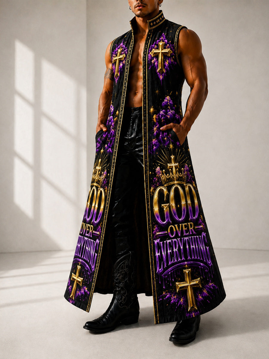 Western Style Faith Art Casual Sleeveless Stand Collar Shirt Outerwear