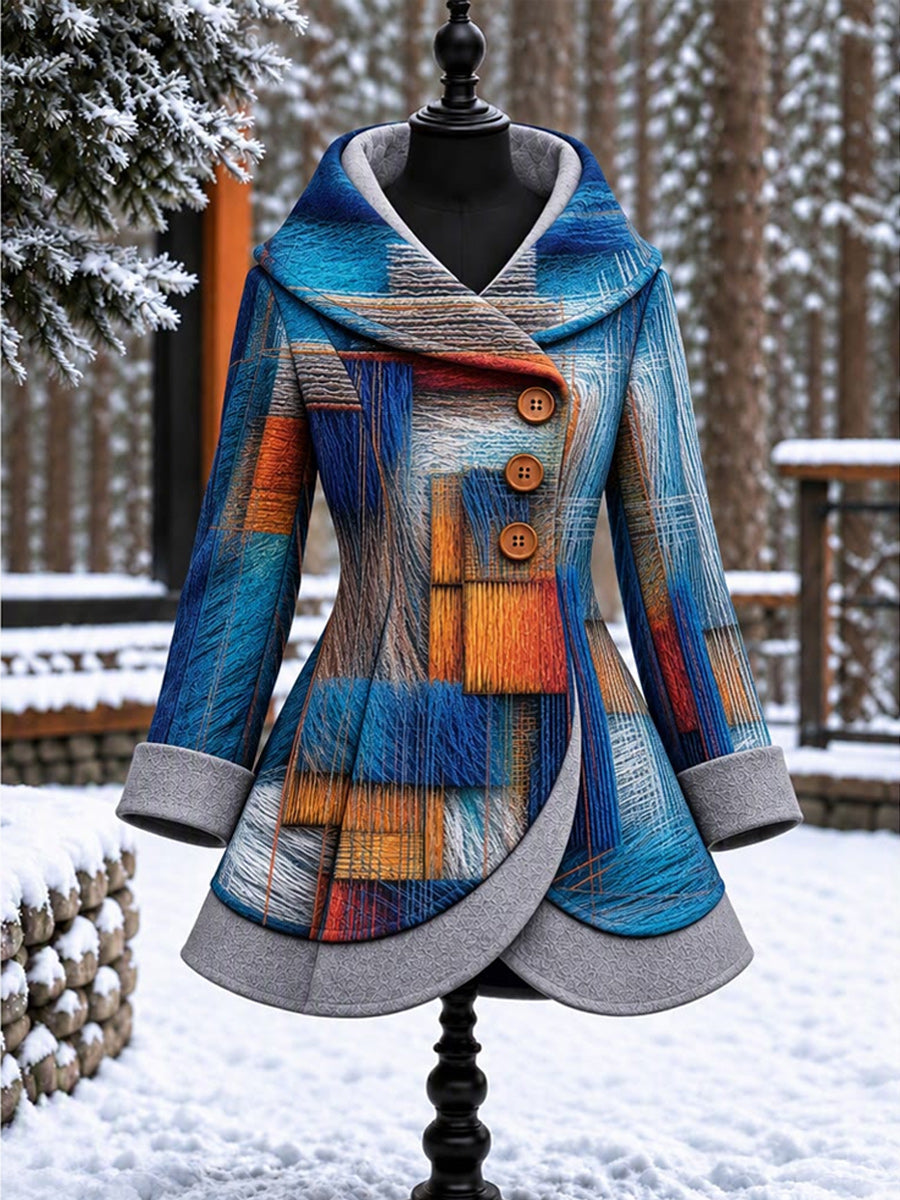 Women's Vintage Colorblock Asymmetrical Flared Coat