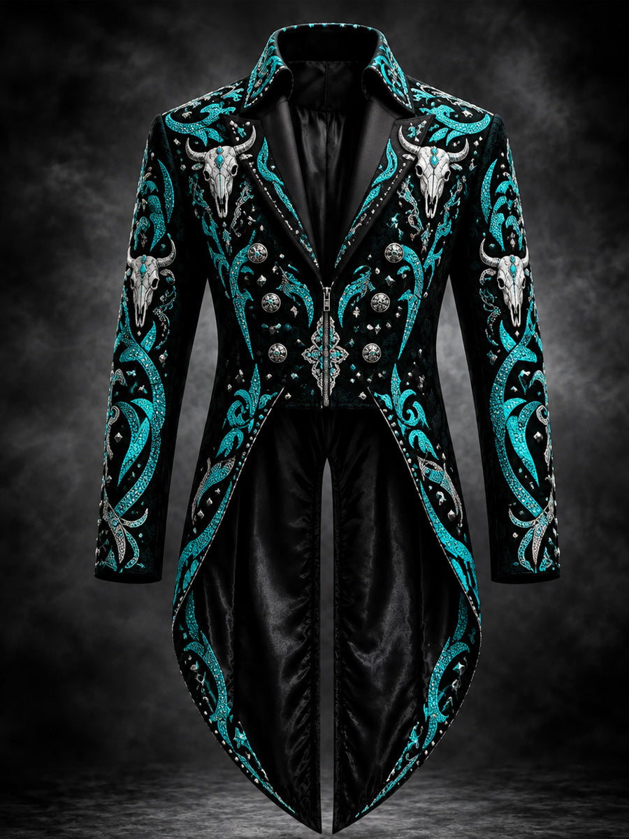 Men's Gothic Punk Art Print Swallow-Tailed Coat