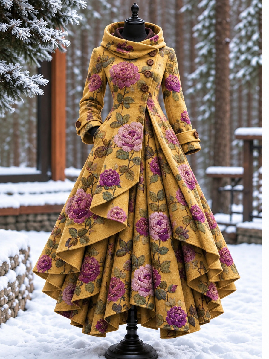Women’s Vintage High-Collar Asymmetrical Long Maxi Coat