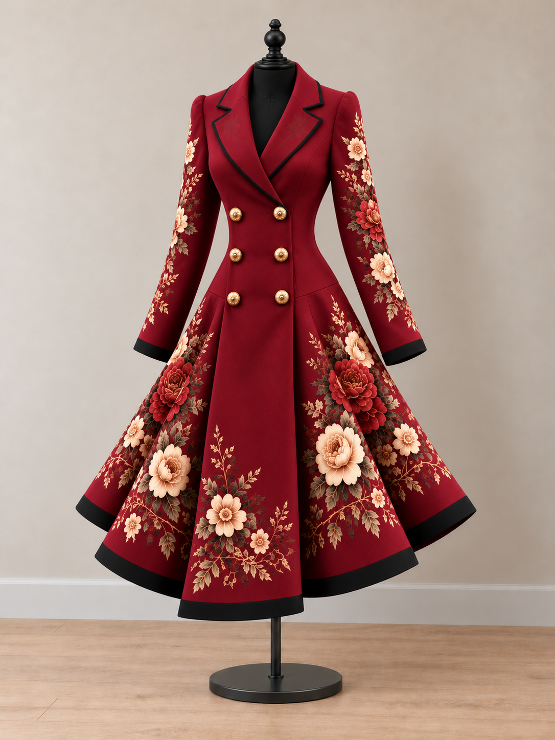 Women's Vintage Art Print Double-Breasted Fit and Flare Blazer Dress