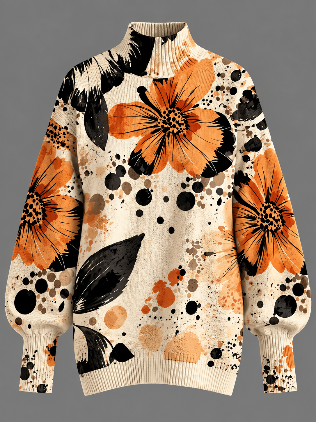 Women’s Fall Winter Vintage Art Lantern Sleeve Knit Sweater