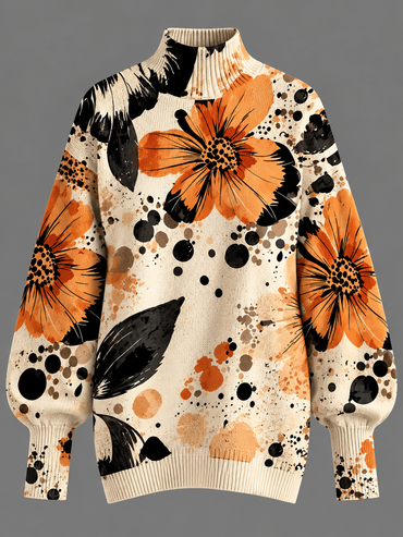 Women’s Fall Winter Vintage Art Lantern Sleeve Knit Sweater