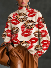 Women’s Fall Winter Vintage Art Turtleneck Knit Sweater