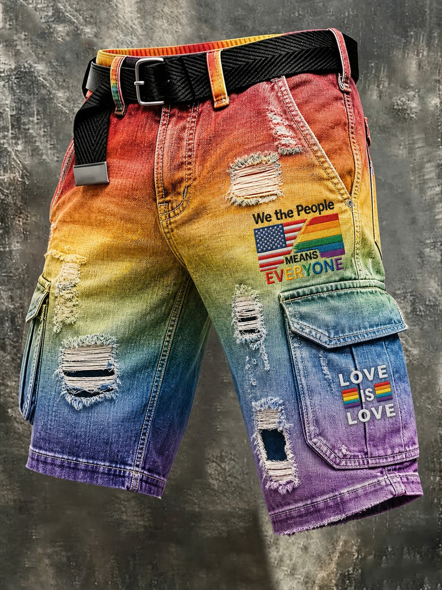 Men's Retro Pride Month Rainbow Art Print Casual Loose Pocket Work Shorts