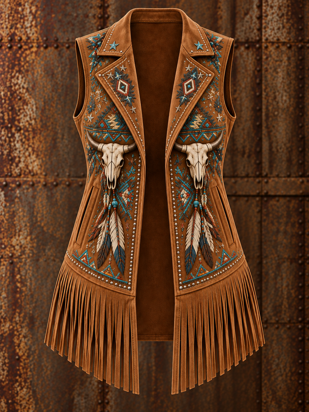 Women's Western Art Print Long Sleeve Fringe Jacket