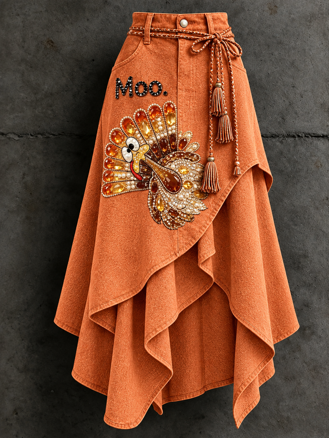 Women's Retro Style Art Print Irregularly Layered Stitched Skirt