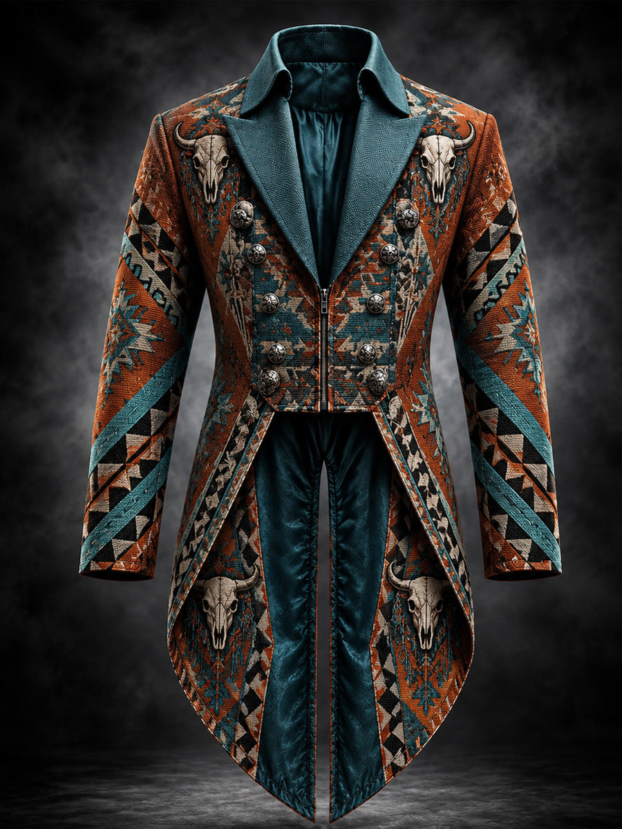 Men's Gothic Punk Art Print Swallow-Tailed Coat