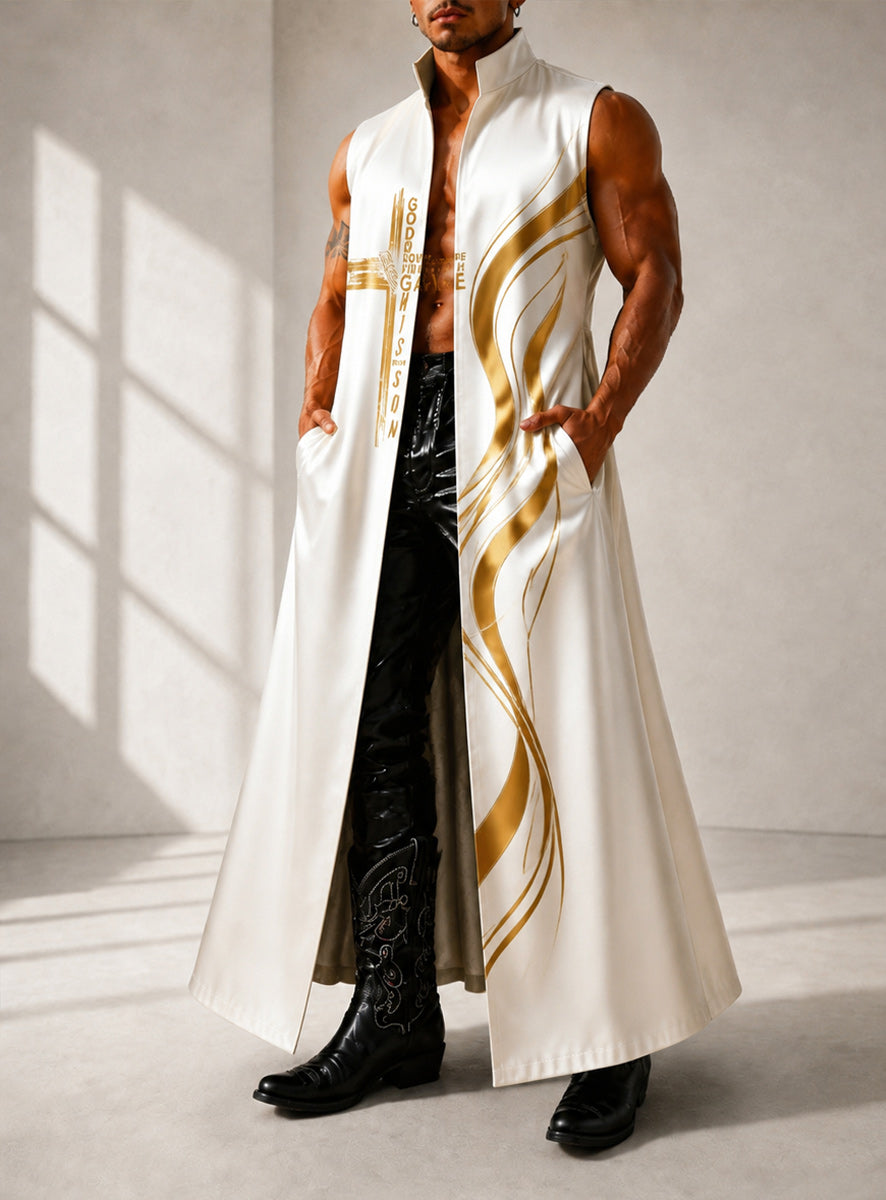 Western Style Faith Art Casual Sleeveless Stand Collar Shirt Outerwear