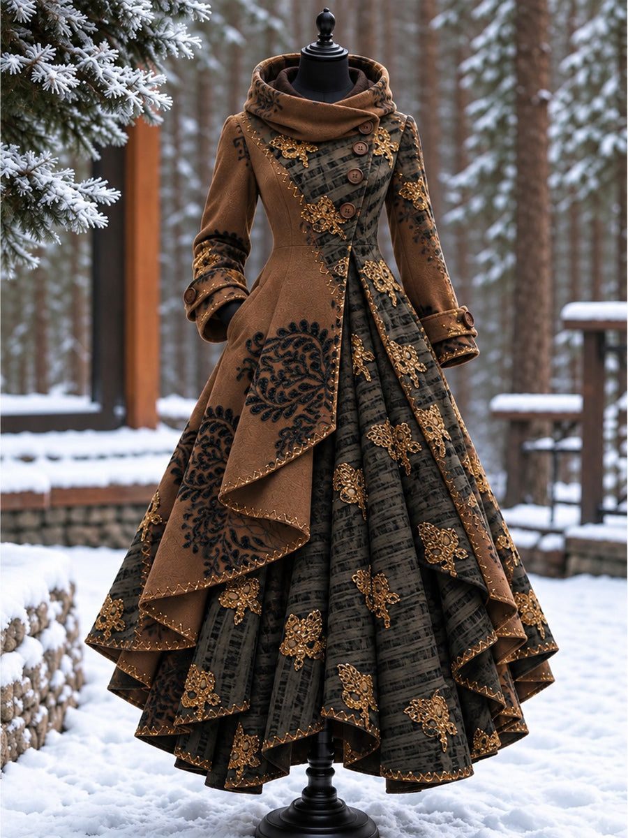 Women’s Vintage High-Collar Asymmetrical Long Maxi Coat