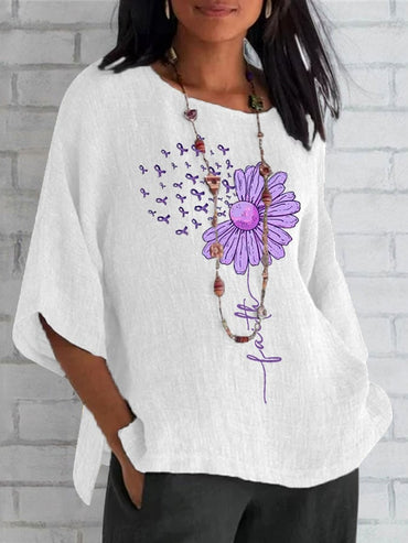 Women's Purple Sunflower Faith Alzheimer's Awareness Support Shirt