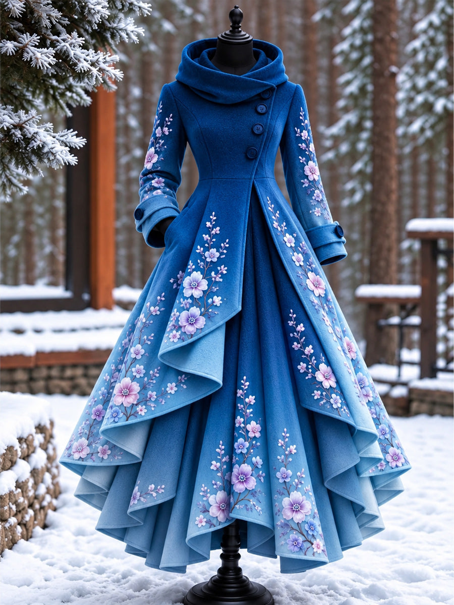 Women’s Vintage High-Collar Asymmetrical Long Maxi Coat