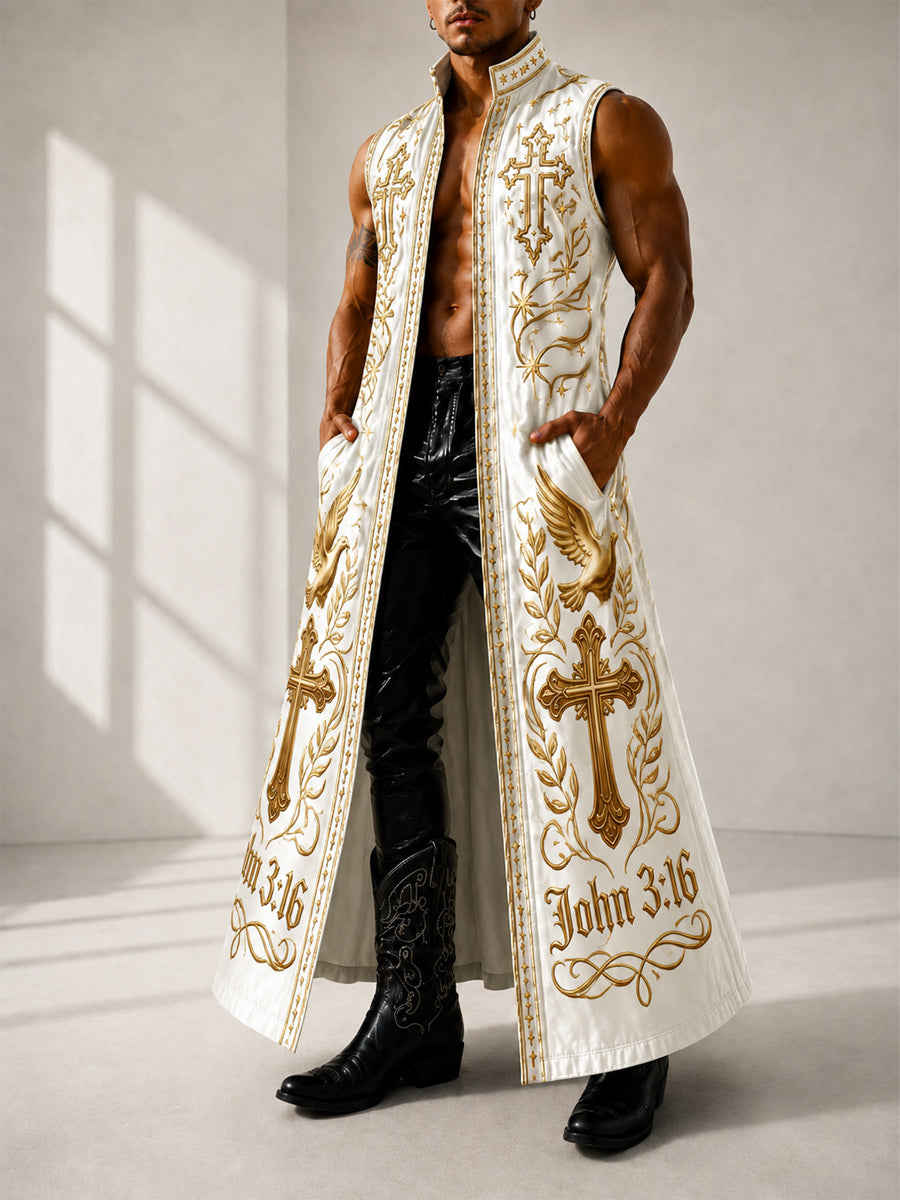 Western Style Faith Art Casual Sleeveless Stand Collar Shirt Outerwear