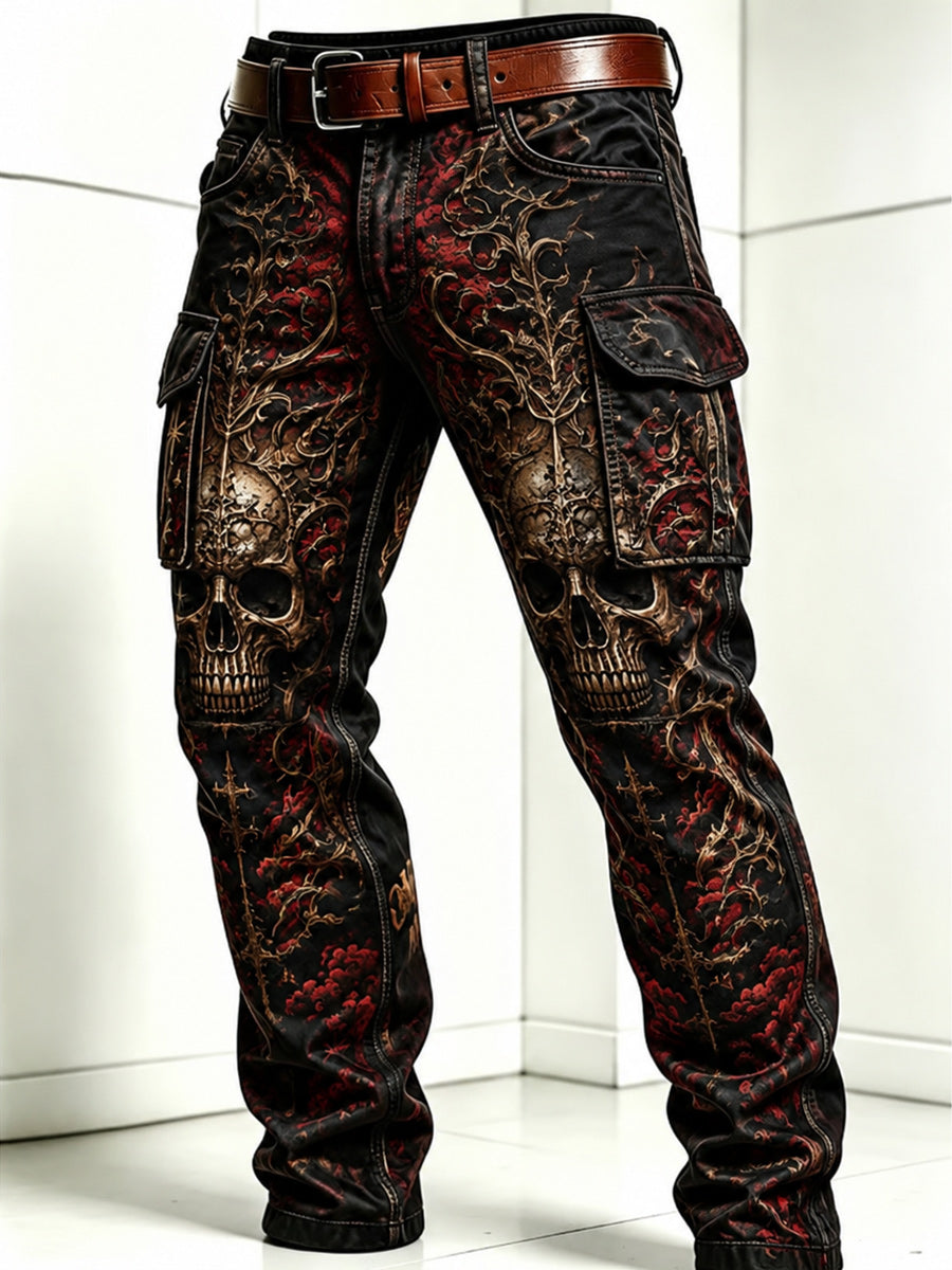Men's Retro Style Art Print Casual Workwear Trousers