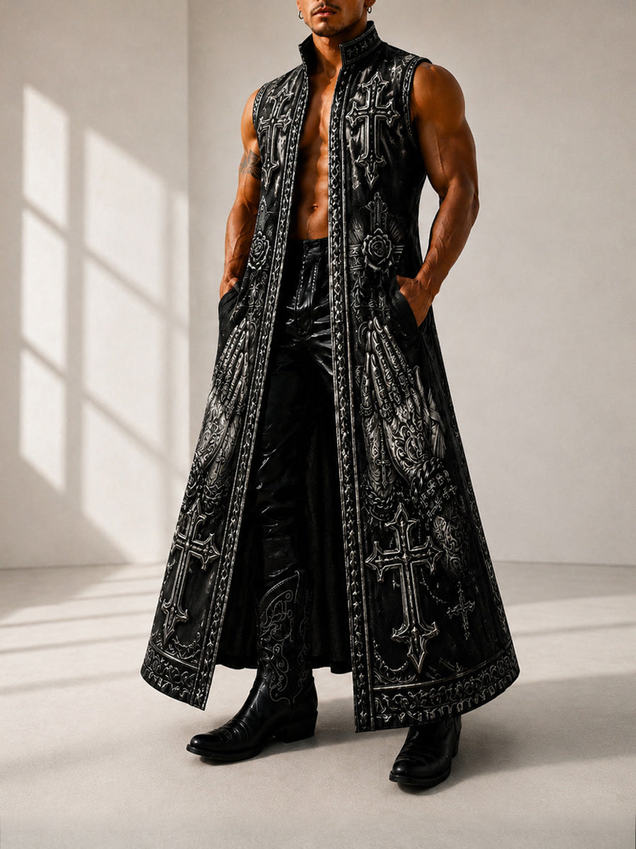 Western Style Faith Art Casual Sleeveless Stand Collar Shirt Outerwear