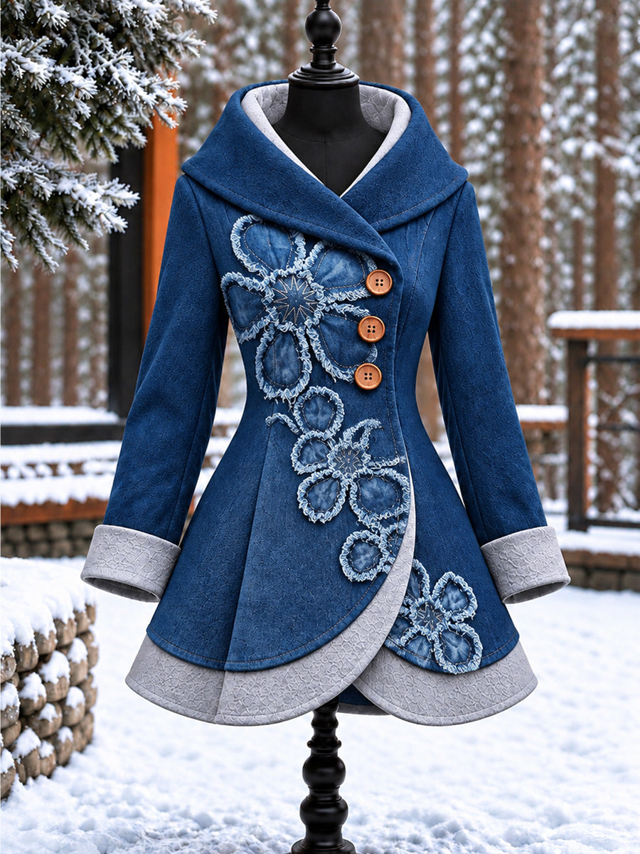Women's Vintage Colorblock Asymmetrical Flared Coat