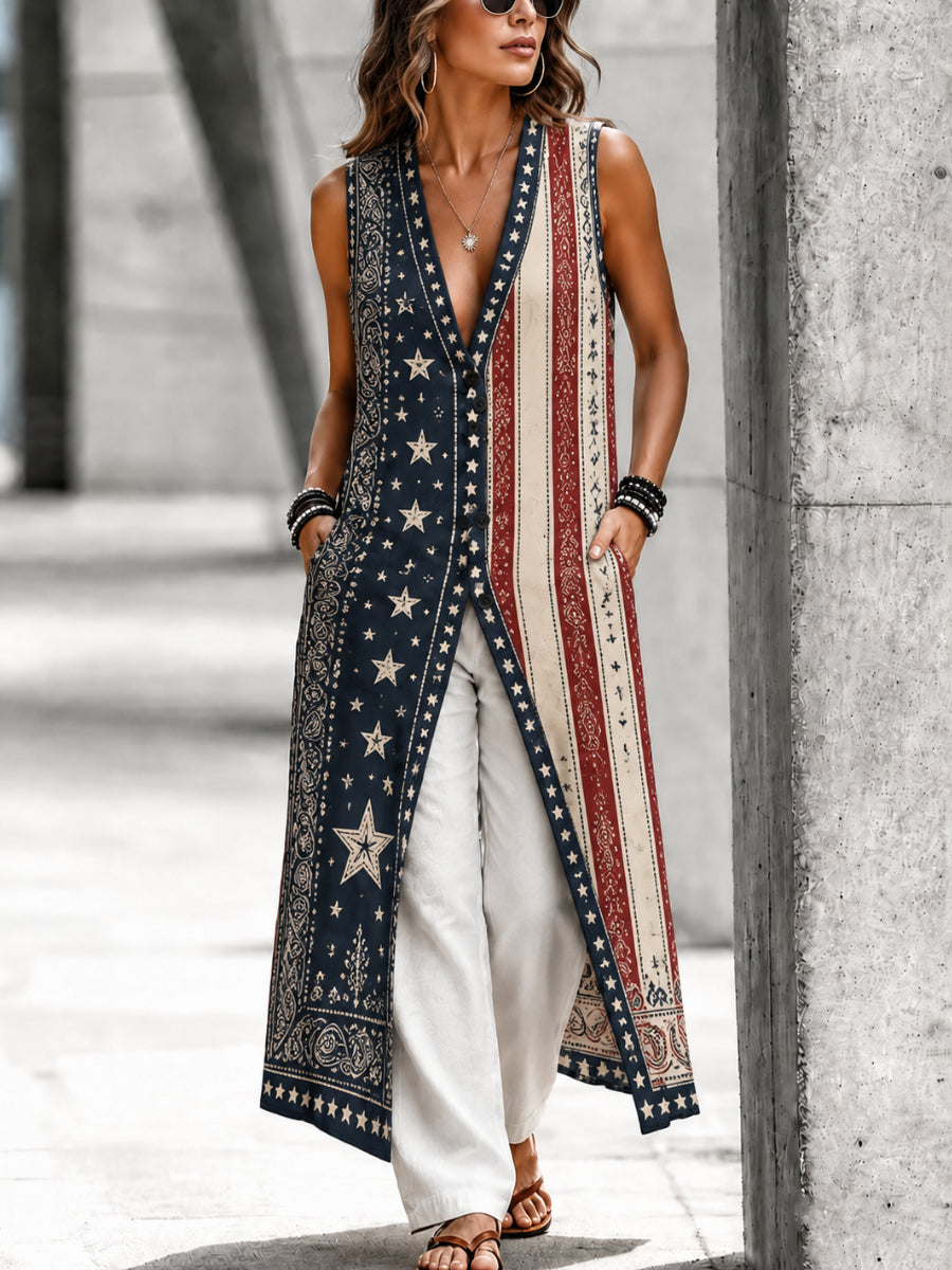 Casual Sleeveless American Style Button Shirt