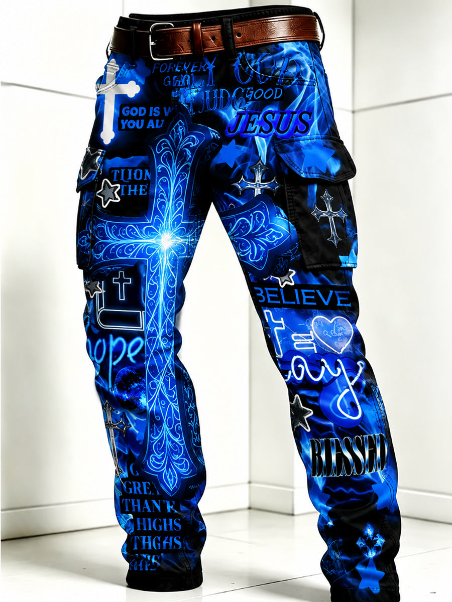 Men's Retro Style Art Print Casual Workwear Trousers