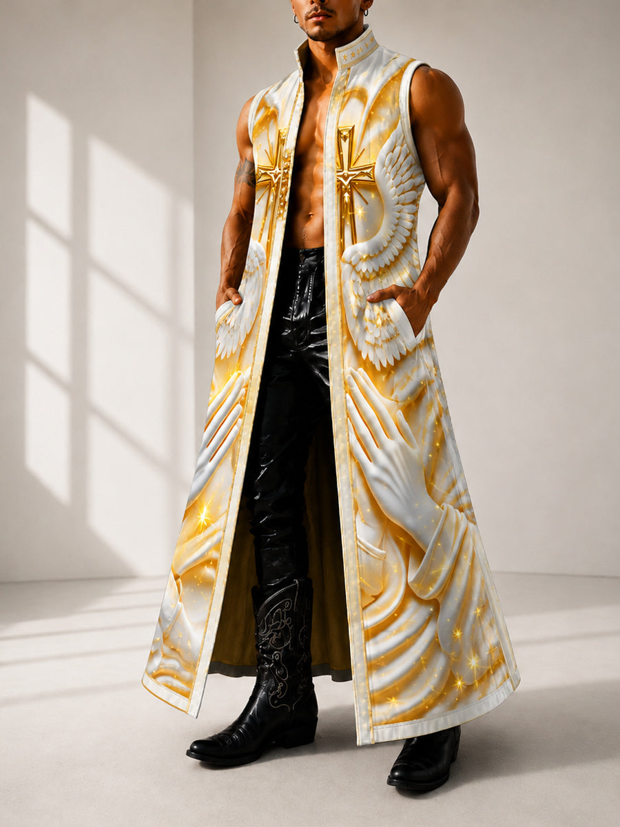 Western Style Faith Art Casual Sleeveless Stand Collar Shirt Outerwear