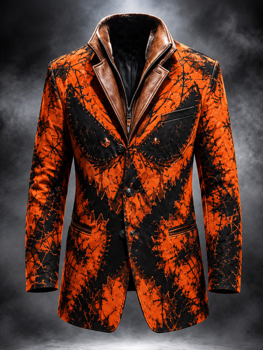 Men's Retro Style Art Print Casual Peaked Collar Pocket Blazers