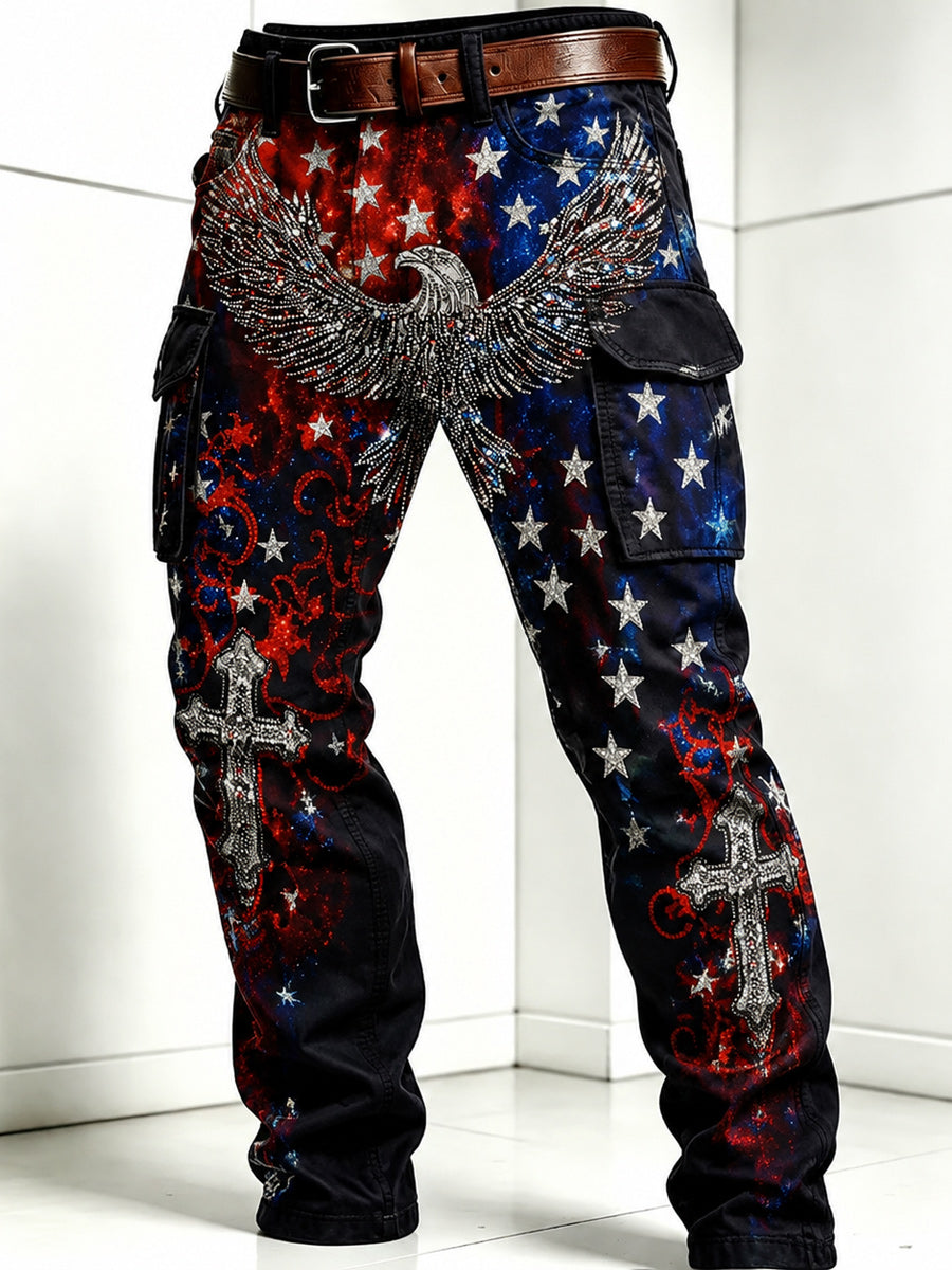 Men's Retro Style Art Print Casual Workwear Trousers