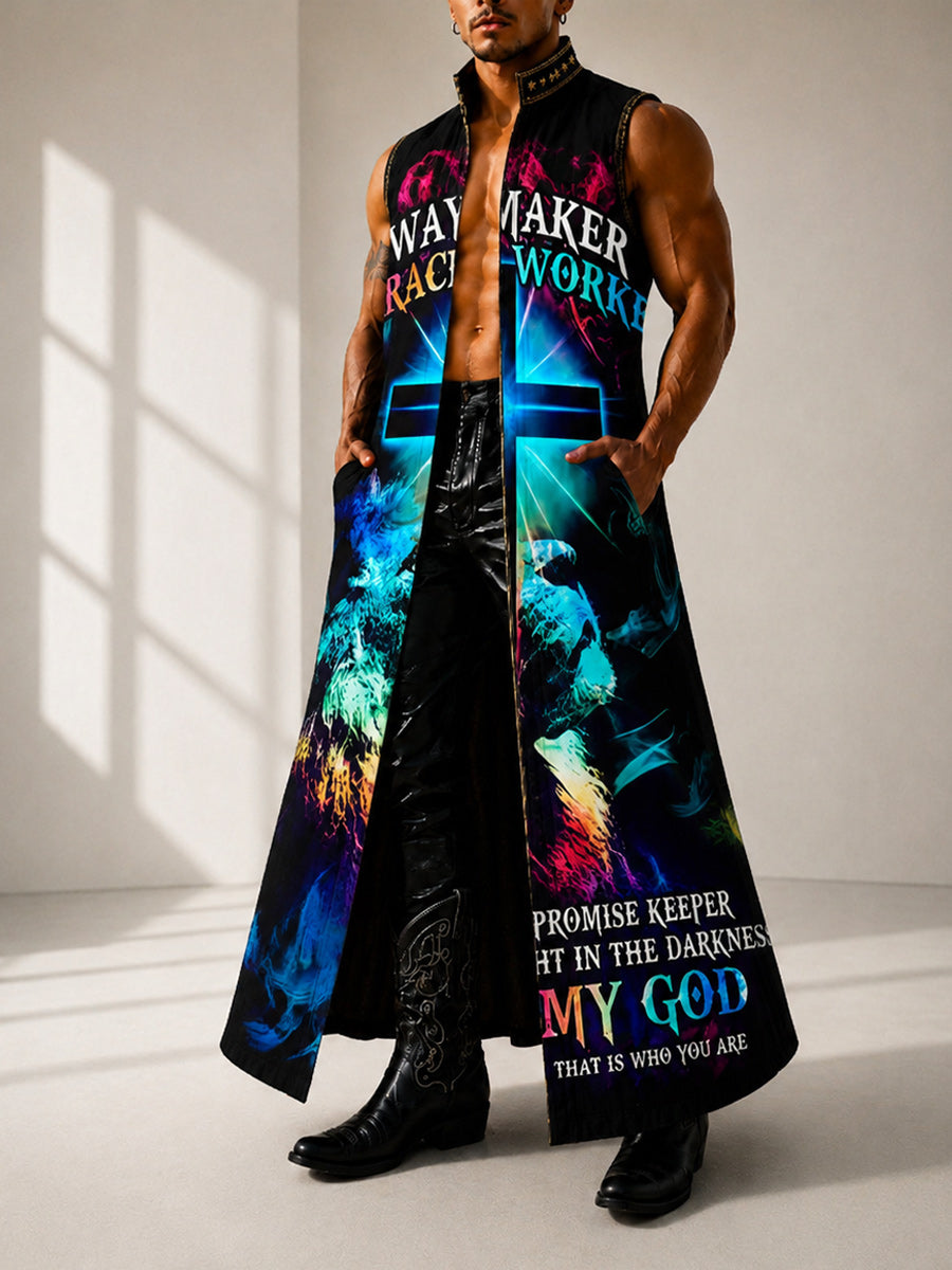 Western Style Faith Art Casual Sleeveless Stand Collar Shirt Outerwear