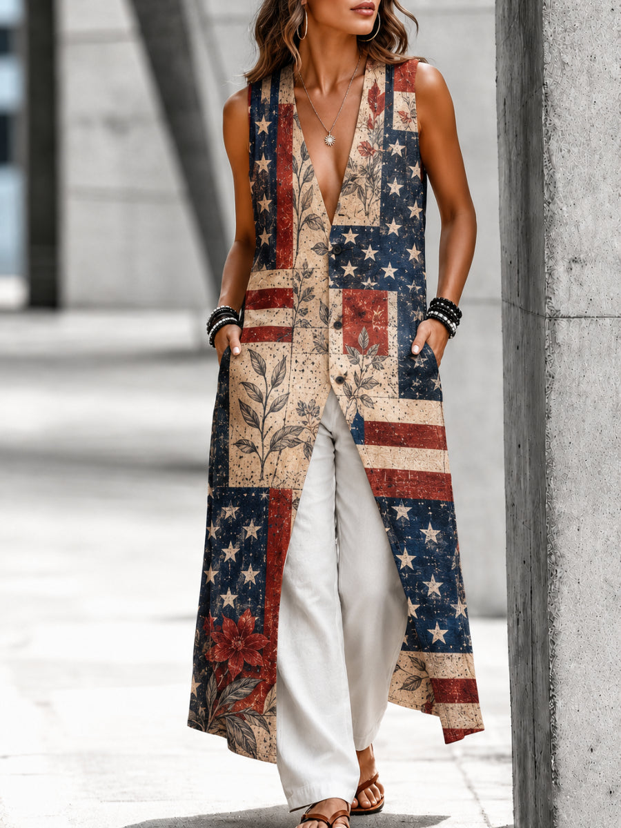 Casual Sleeveless American Style Button Shirt