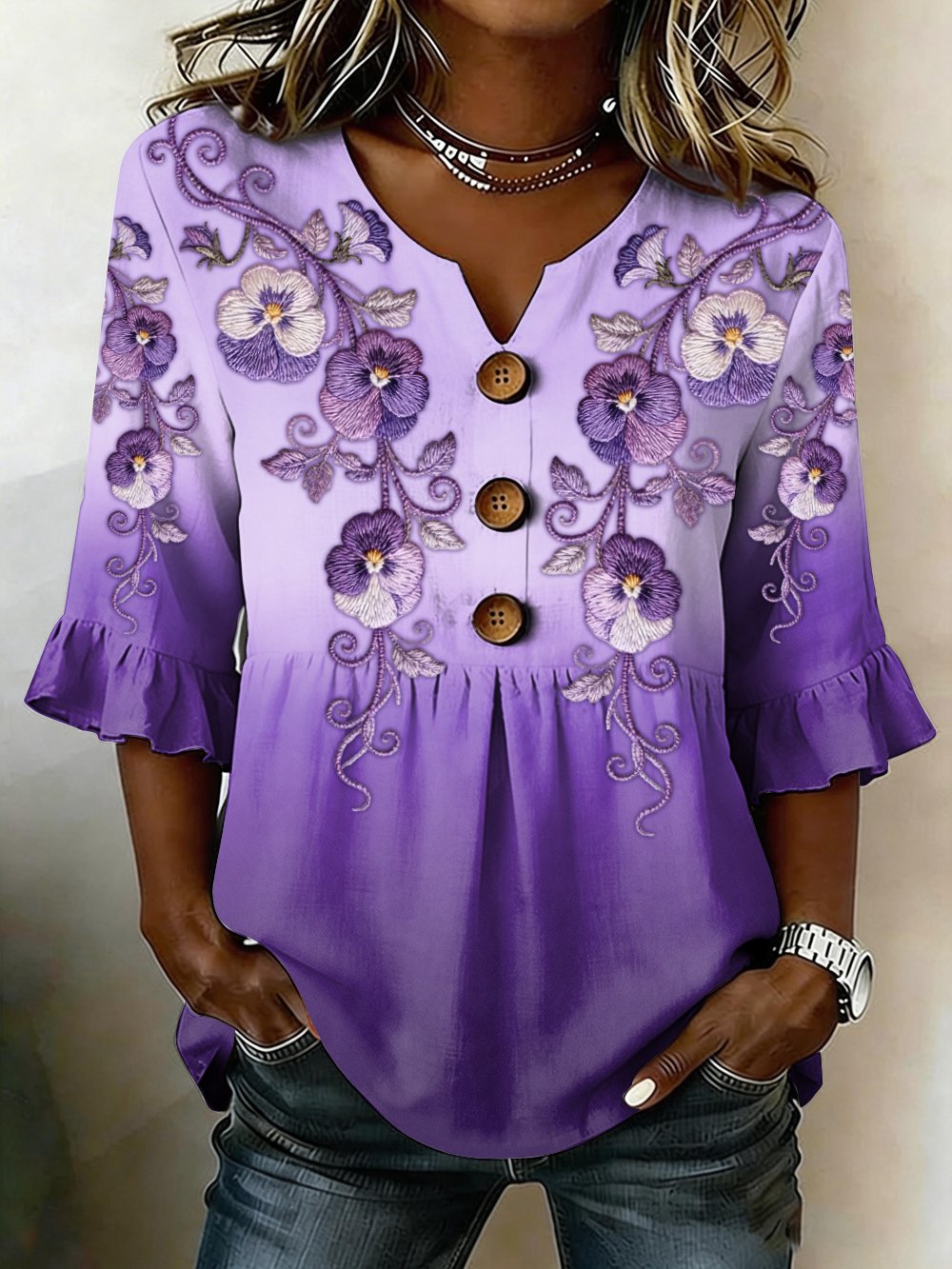 Women's Alzheimer's Awareness Pansy Top