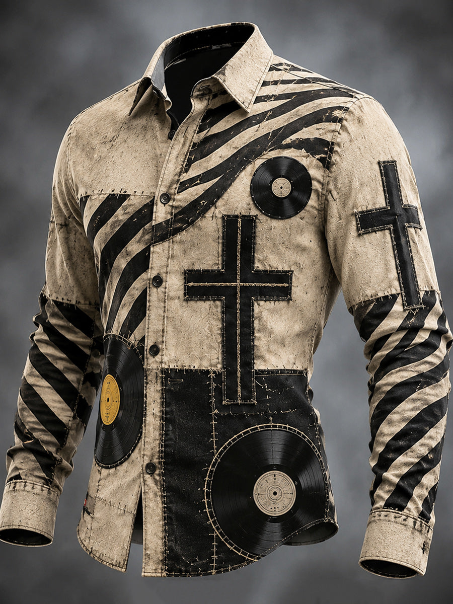 Retro Art Print Cotton Vintage Casual Cotton Long Sleeve Shirt