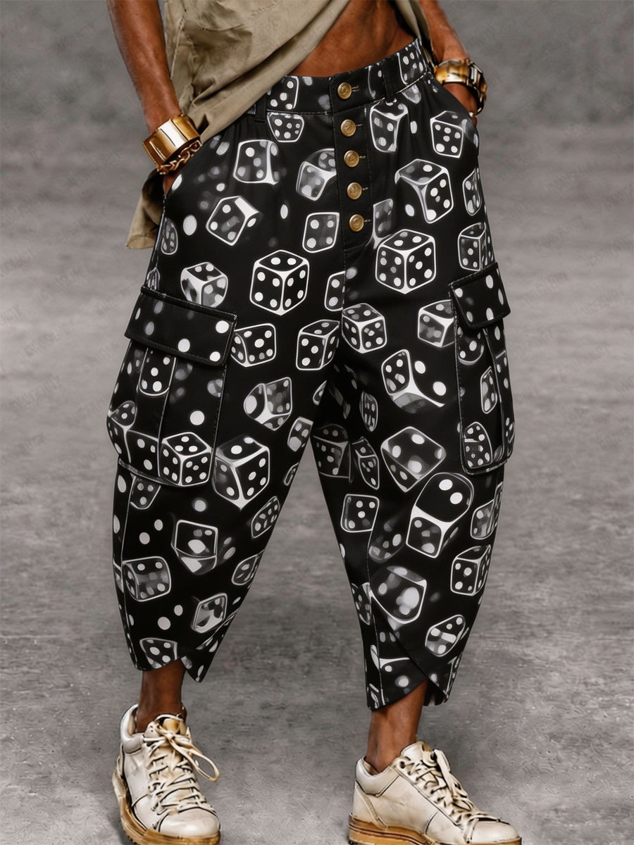 Men's Retro Poker Card Art Print Casual Cargo Pants