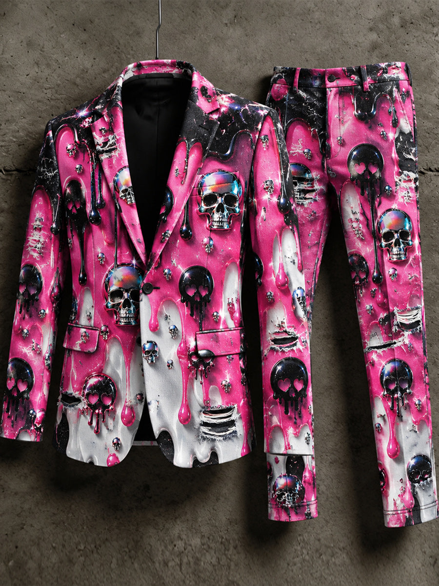 Men's Retro Style Poker Art Print Casual Jacket Trousers Two-Piece Suits