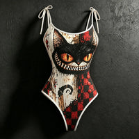 Women's Retro Halloween Plaid Cat Print Hoodie Two-piece Set