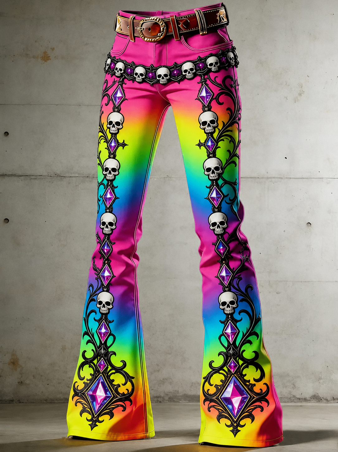 Gradient Skull Art Print Gothic Jeans