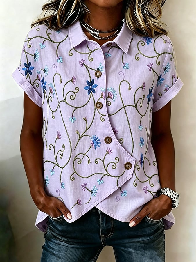 Women's Alzheimer's awareness Casual Retro Cotton-Linen Patriotic Shirt