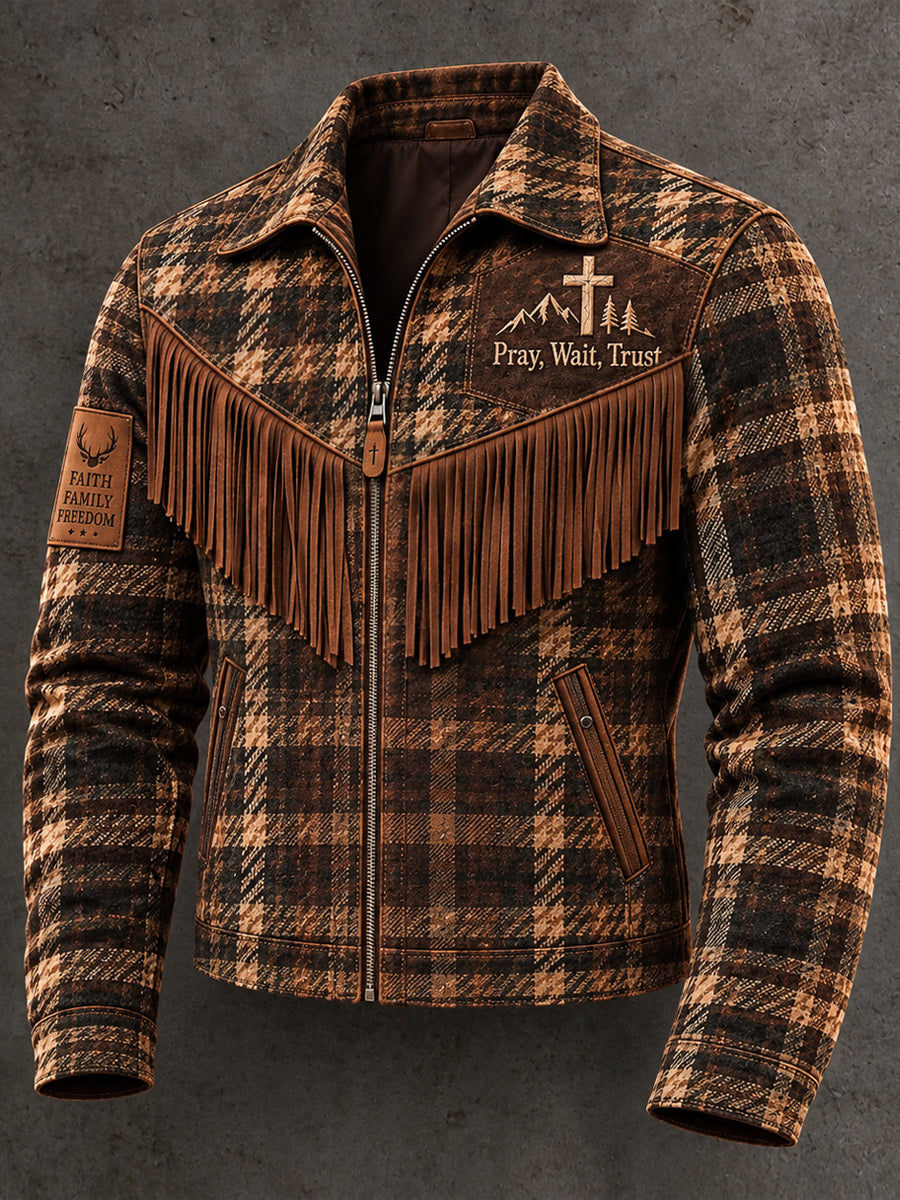 Men's Retro Style Art Print Western Vintage Tassel Casual Zipper Jacket