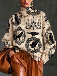 Women’s Fall Winter Vintage Art Turtleneck Knit Sweater