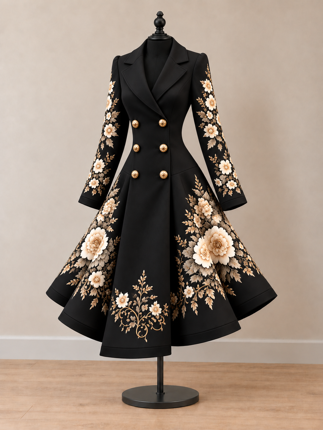 Women's Vintage Art Print Double-Breasted Fit and Flare Blazer Dress