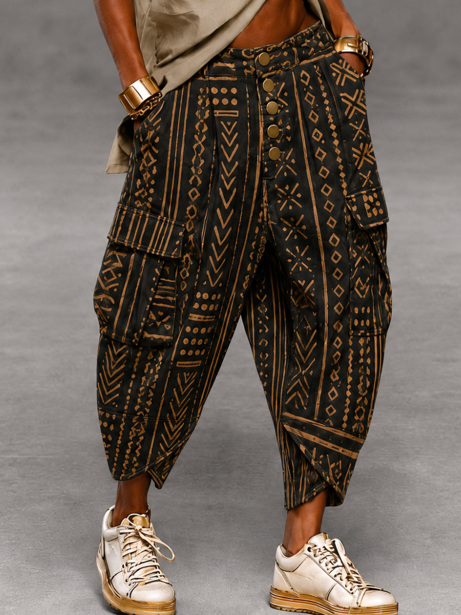 Men's Retro Art Print Casual Trousers