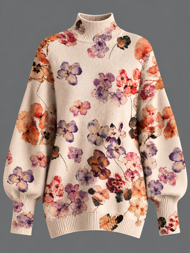Women’s Fall Winter Vintage Art Lantern Sleeve Knit Sweater