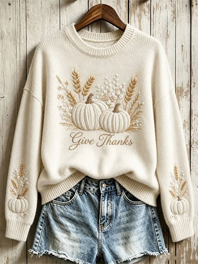 Women's Thanksgiving Art Knit Long Sleeve Sweater